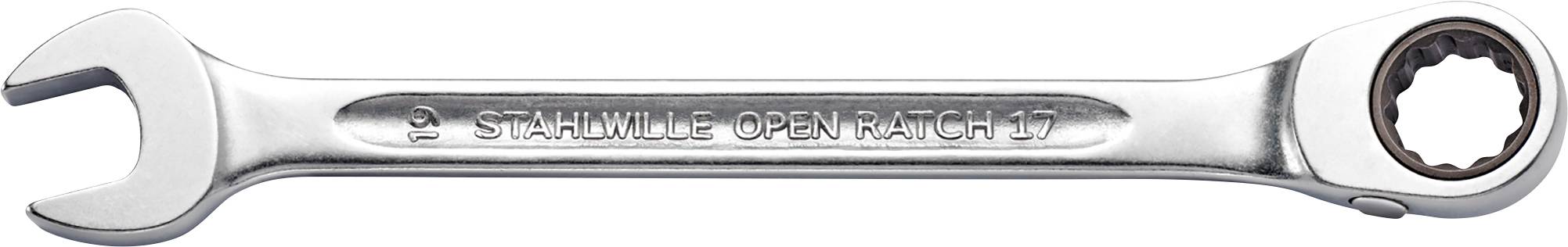 Une clé polygonale combinée de la marque Stahlwille portant l'inscription 'STAHLWILLE OPEN RATCH'.