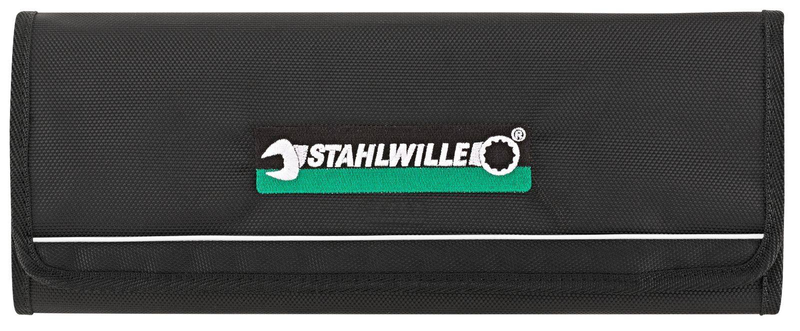 Un sac à outils noir avec le logo 'STAHLWILLE' en blanc et vert sur la face avant.