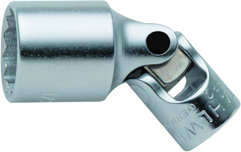 Adaptateur de clé à douille articulé en argent avec joint angulaire mobile pour connexion vissée flexible dans des zones difficilement accessibles.