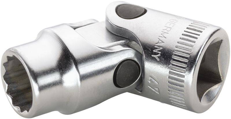 Un adaptateur de joint à noix en argent avec l'inscription latérale 'Germany'. L'adaptateur dispose d'une articulation rotative pour un travail flexible.