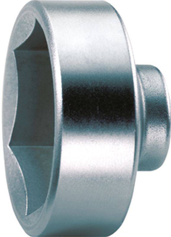 Adaptateur en argent avec ouverture hexagonale, représenté de côté. Utilisé pour les écrous et les têtes de vis.