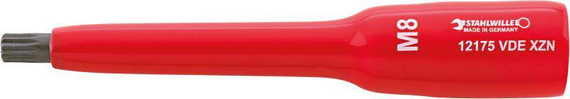 Tournevis rouge avec embout noir, inscription 'M8', '12175 VDE Z2' et 'STAHLWILLE MADE IN GERMANY'.