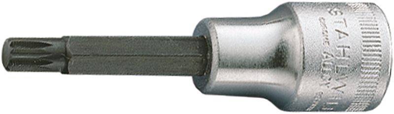 Un embout Torx argenté avec un manche hexagonal noir, adapté pour une utilisation avec des clés à cliquet ou des clés à molette.