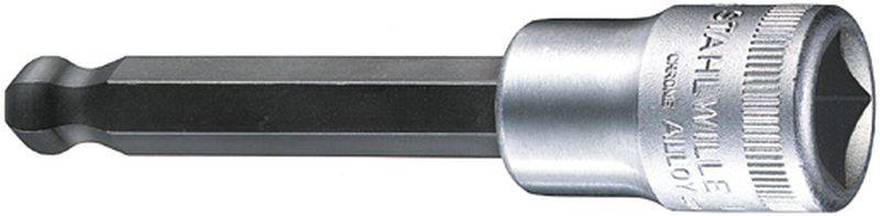 Outil en acier avec tige hexagonale et tête cylindrique, adapté aux travaux de vissage. Marque gravée sur la tête.