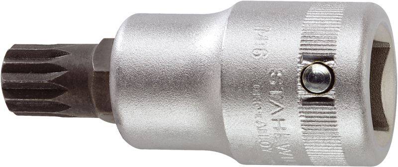 Embout de tournevis en métal avec insert hexagonal et manche cylindrique, adapté aux assemblages vissés spécifiques.