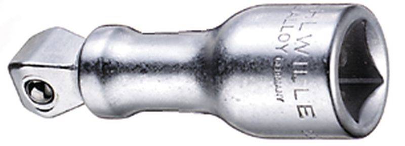 Adaptateur métallique pour clé à cliquet, de forme cylindrique, avec une entrée carrée d'un côté et une sortie hexagonale de l'autre côté.