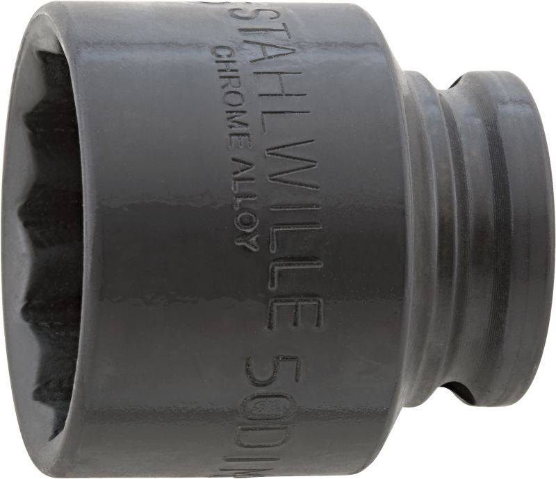 Clé à douille Stahlwille de 50 mm en alliage de chrome, noire. Outil cylindrique avec un profil intérieur de type denture.