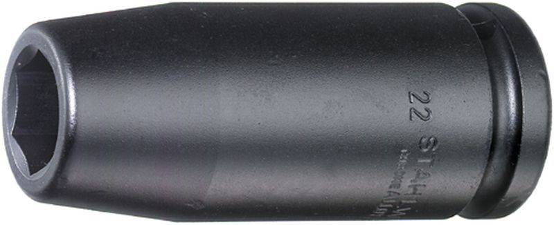 Écrou noir à six pans creux avec l'inscription latérale '22', adapté pour fixer ou desserrer des vis.
