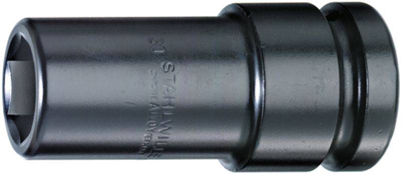 Une noix cylindrique noire portant l'inscription 'Stahlwille' sur le côté, utilisée pour des applications mécaniques.