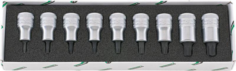 Jeu de douilles à embouts Torx, disposées dans un insert en mousse.