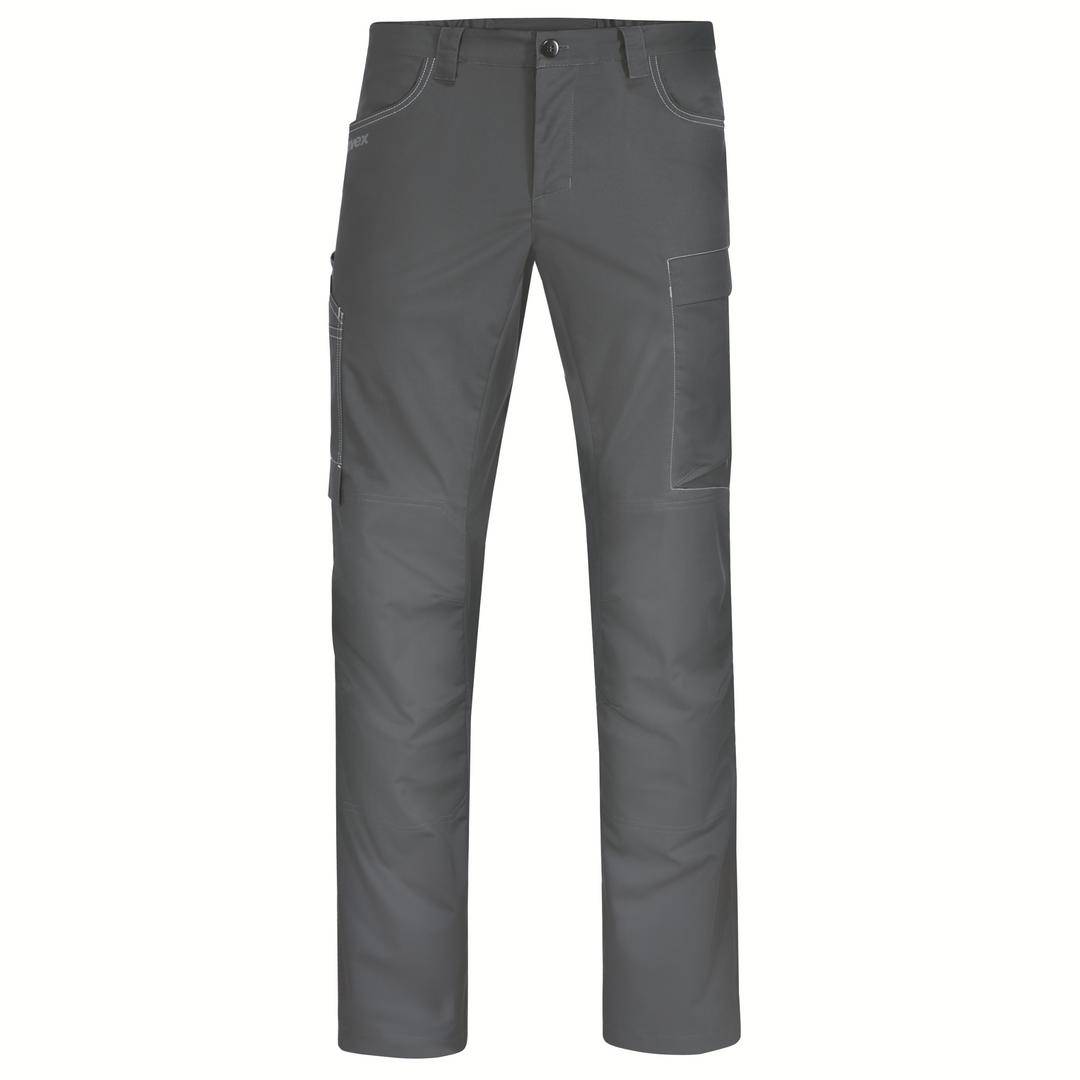 Pantalon de travail gris avec plusieurs poches, adapté aux travaux manuels.