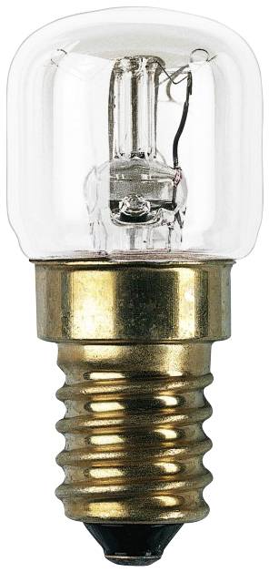 Ampoule à vis avec dôme en verre, adaptée aux petits luminaires ou comme pièce de rechange pour les appareils électroménagers.