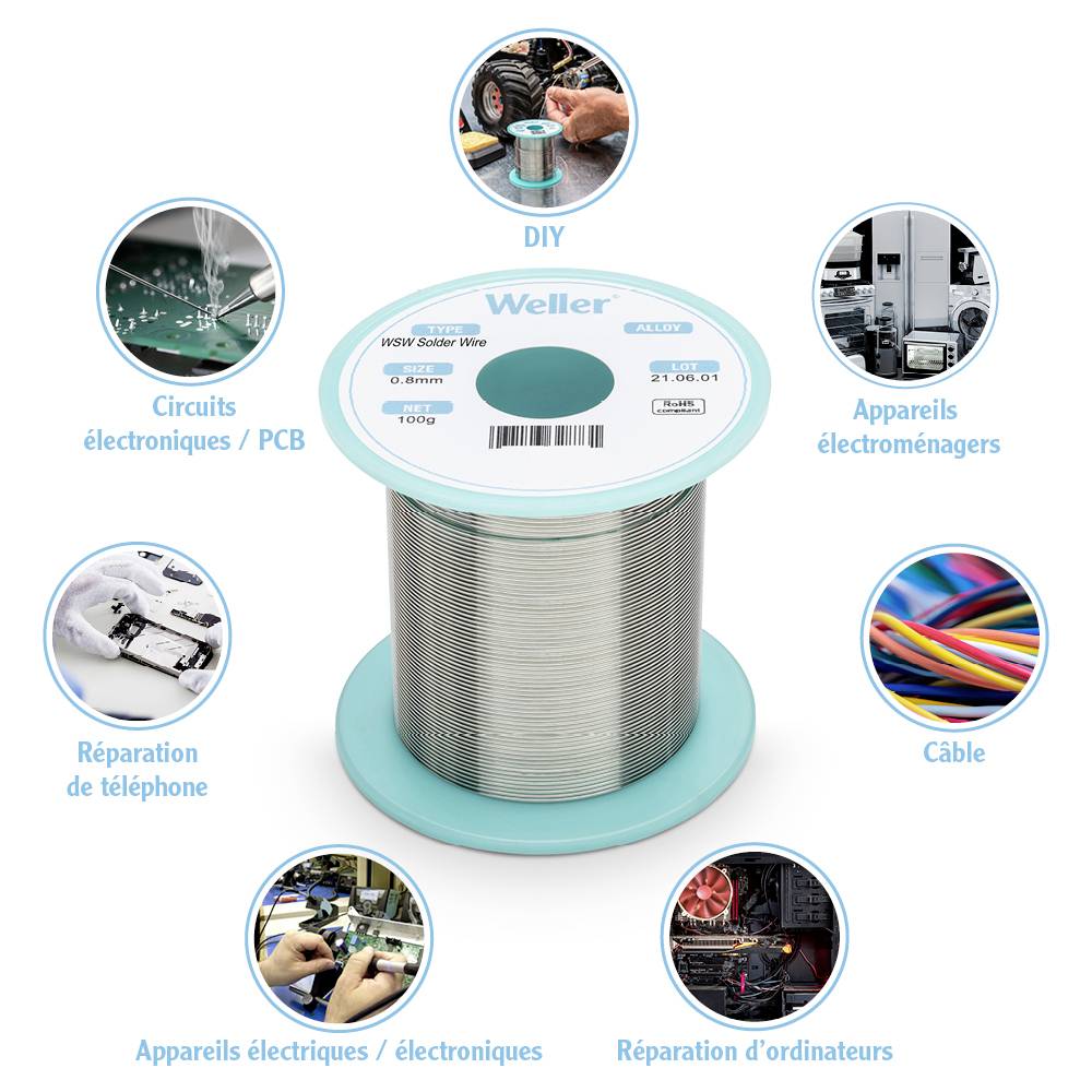 Weller T0051402999 Étain à souder sans plomb Sn0,6Cu0,05Ni 21 g 0.30 mm, 0.50 mm, 0.80 mm