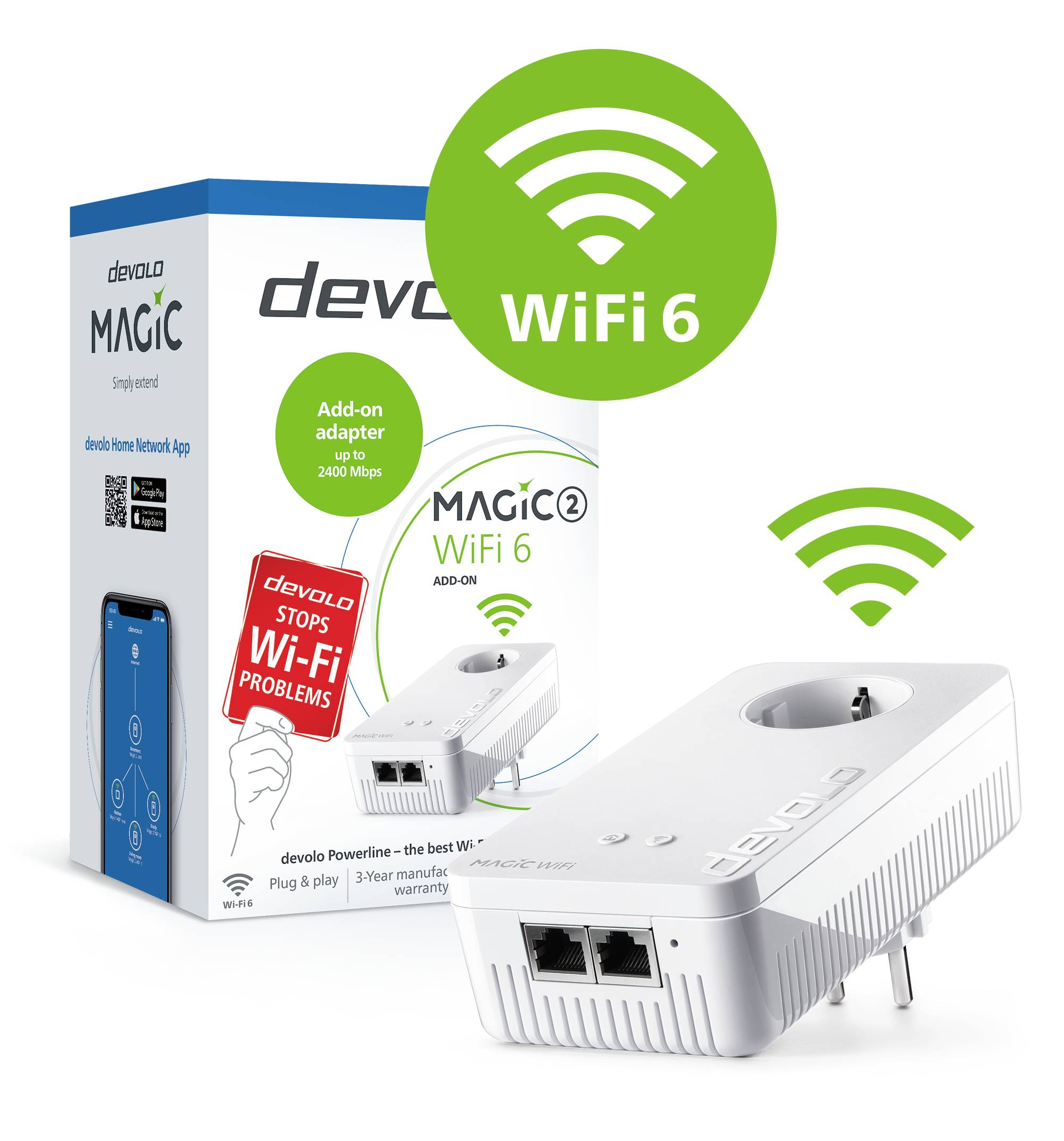 Devolo Magic 2 WiFi 6 Adaptateur d'extension CPL WiFI 8811 EU Powerline, WiFi 2400 MBit/s
