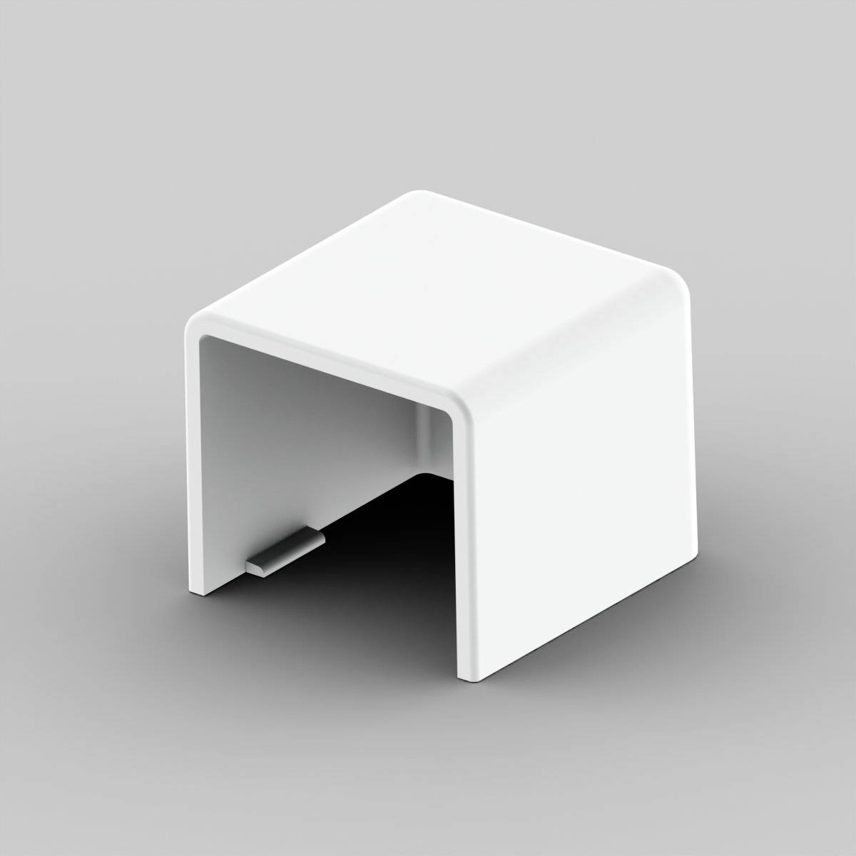 Forme de cube creux blanc en plastique sur un fond gris.