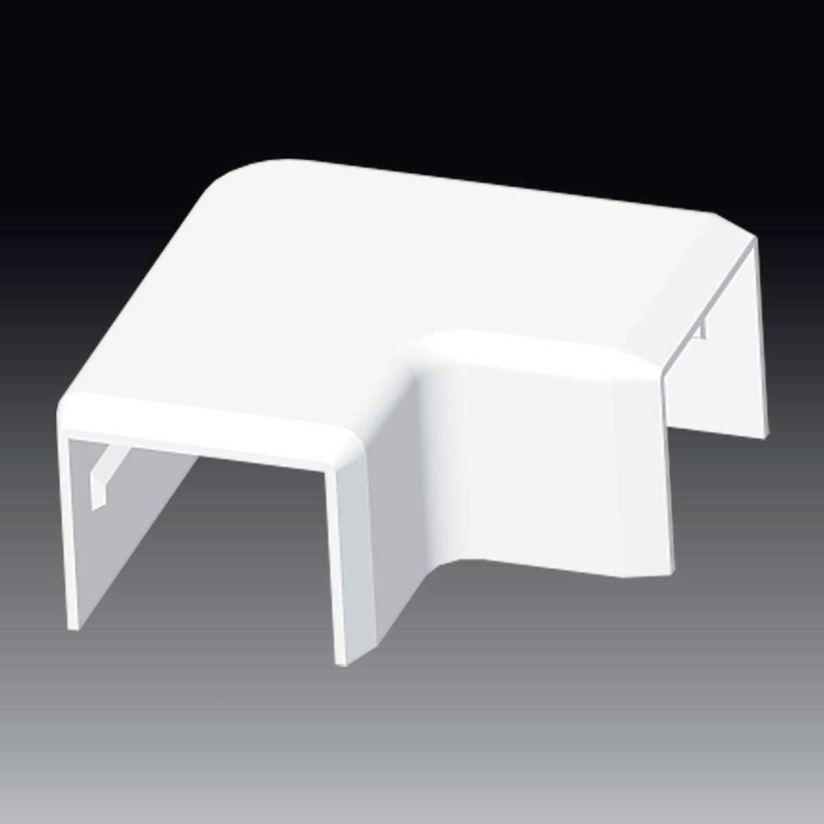 Une protection en plastique blanc de forme L placée devant un arrière-plan sombre. Elle semble destinée à protéger des câbles ou des angles.