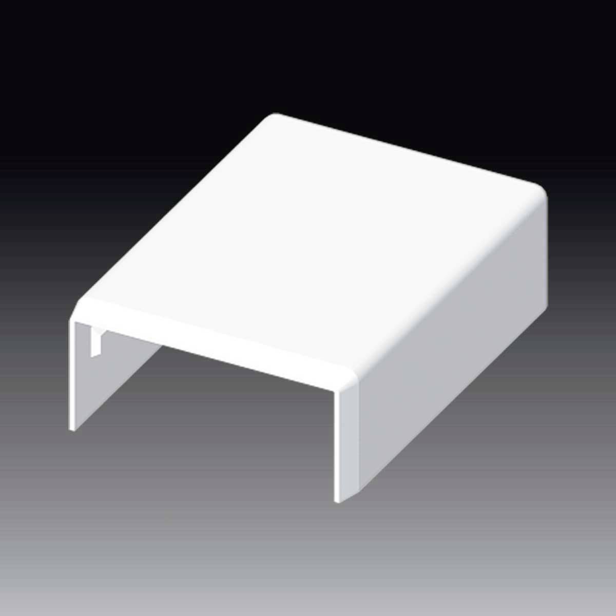 Couvercle en plastique blanc rectangulaire, probablement destiné à protéger des câbles ou des connexions, avec deux côtés ouverts.