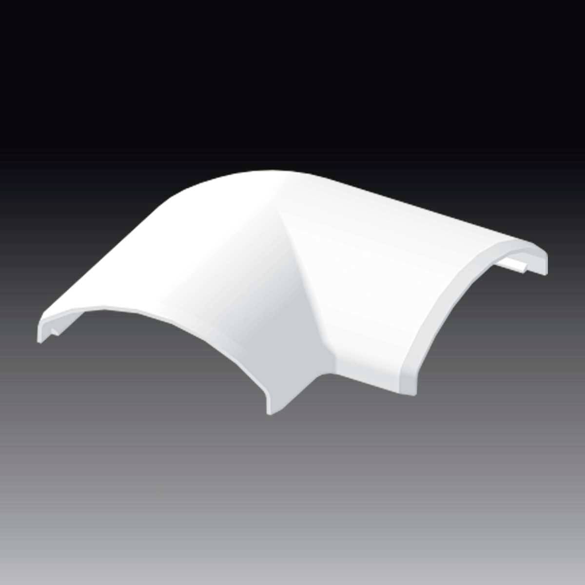 Couvercle en plastique blanc et incurvé sur un fond gris. Utilisé pour la fixation ou la protection dans des applications techniques.