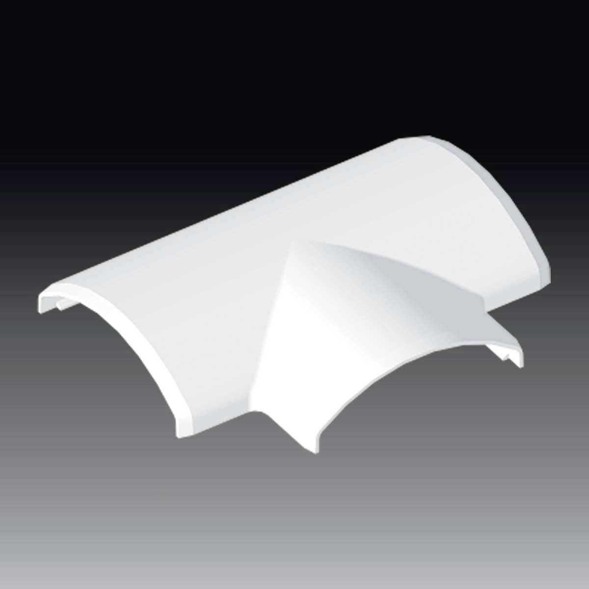 Une pièce en plastique blanche à forme incurvée avec un élément en saillie sur un fond sombre.