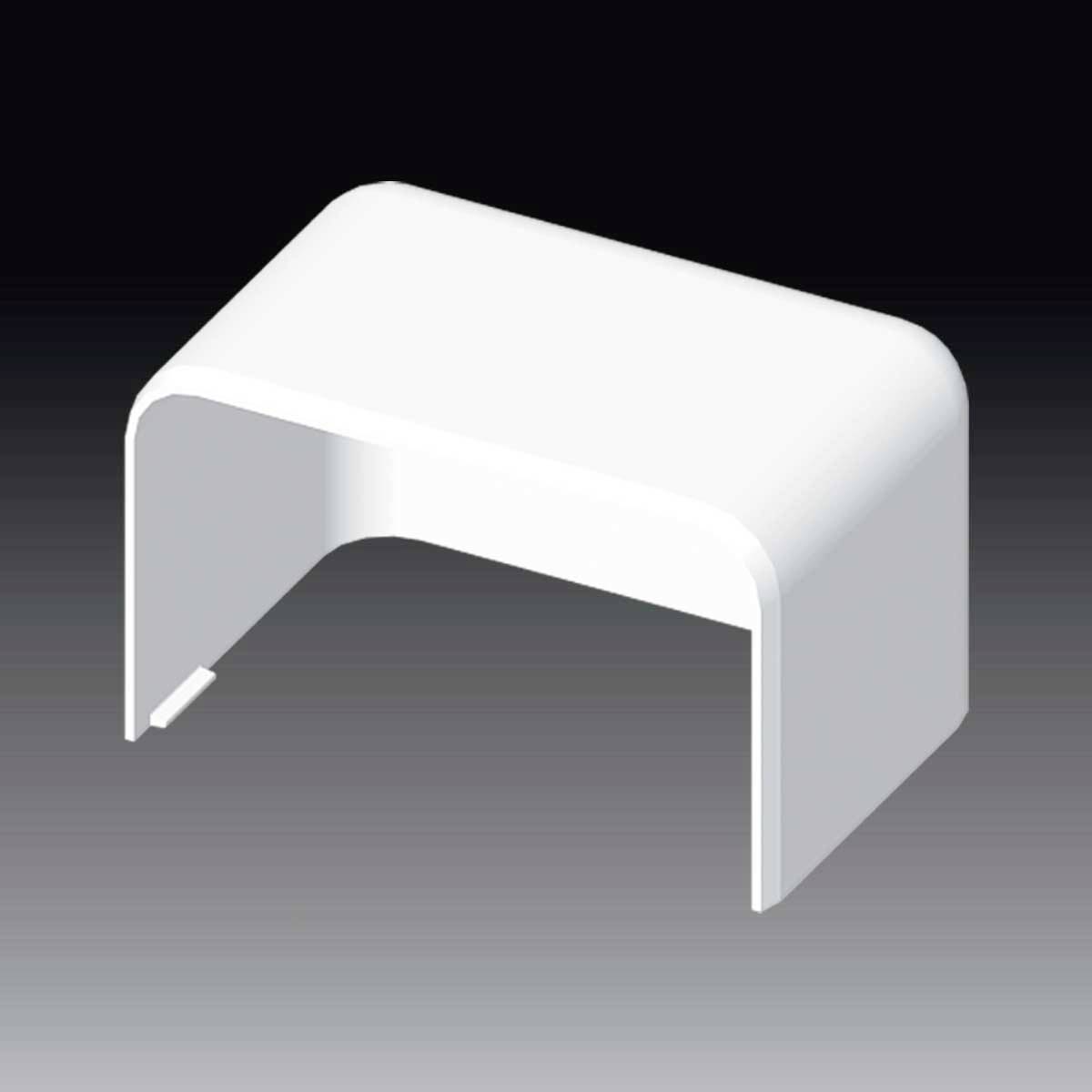 Couvercle de protection en plastique blanc pour câbles, avec des bords arrondis et une ouverture sur la face inférieure, sur un fond sombre.