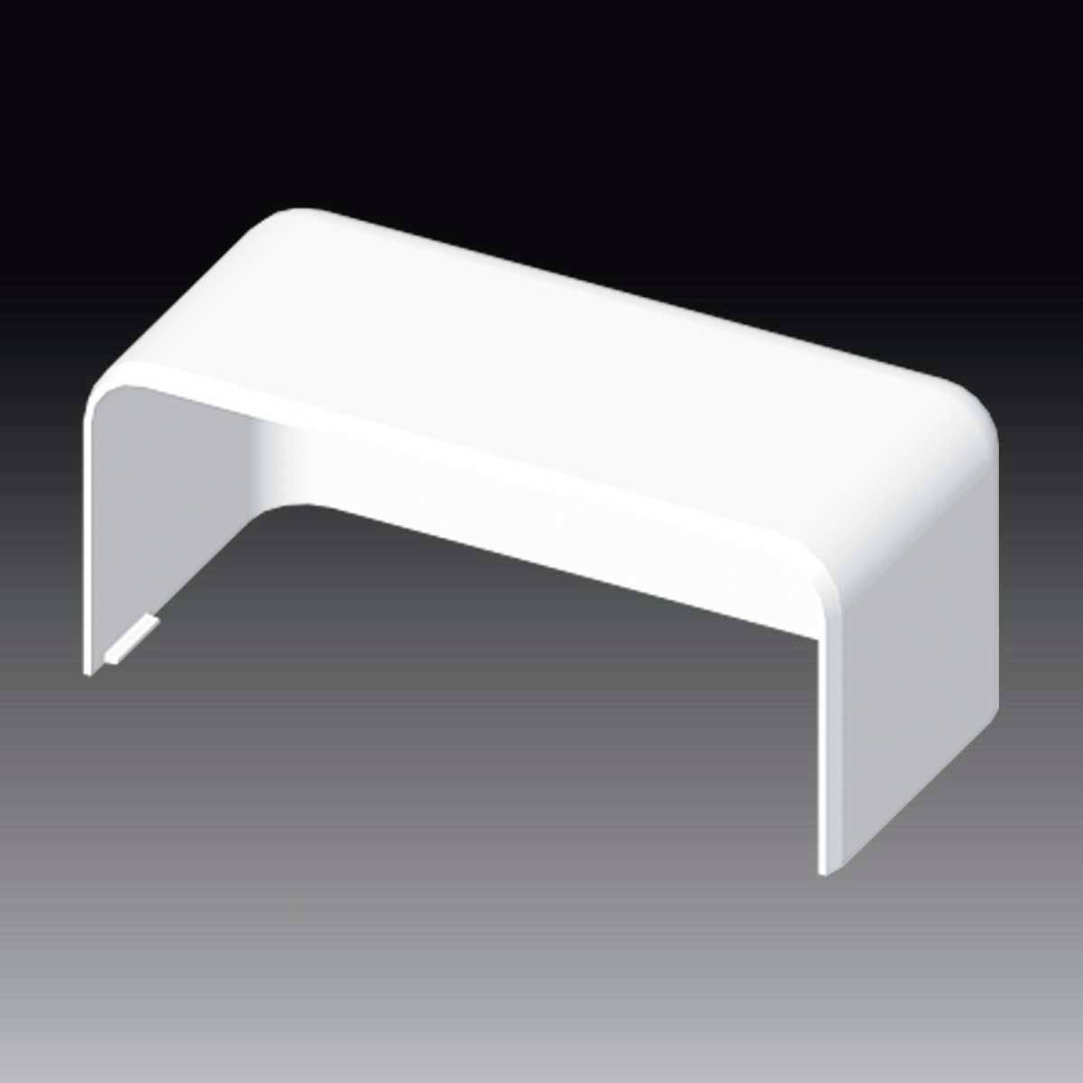 Une pièce en plastique blanche et incurvée qui ressemble à un capot de protection pour câbles ou connexions, sur un fond gris.