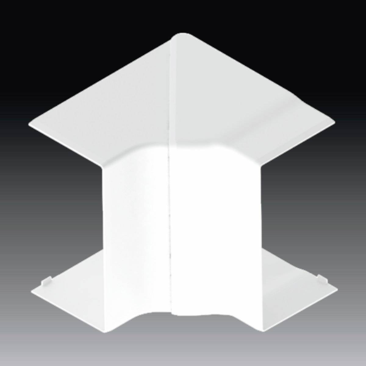 Un raccord blanc, rectangulaire pour profilés d'angle sur un fond gris foncé.
