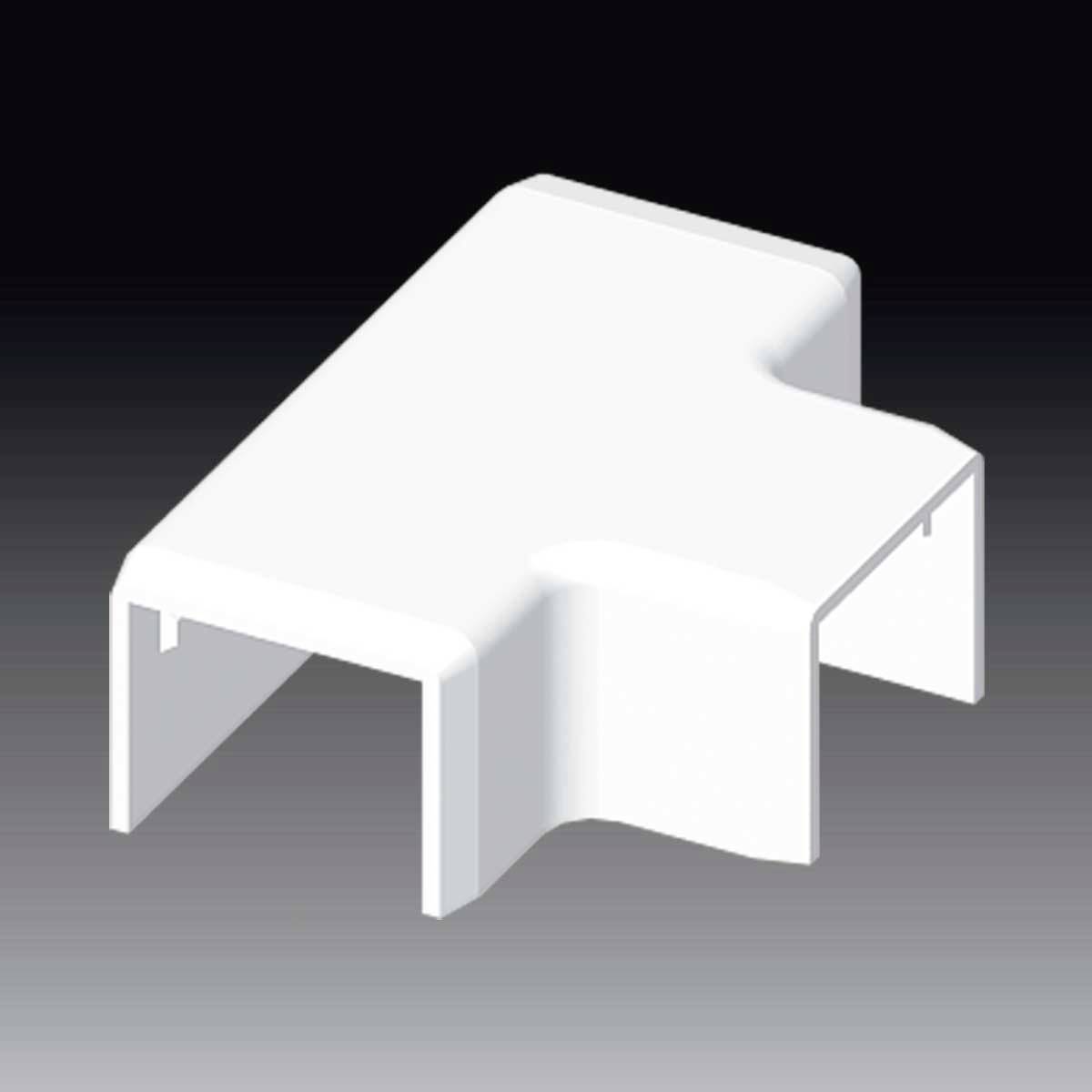 Une pièce rectangulaire blanche en plastique avec deux sections supplémentaires prolongées vers l'arrière. Arrière-plan en dégradé sombre.