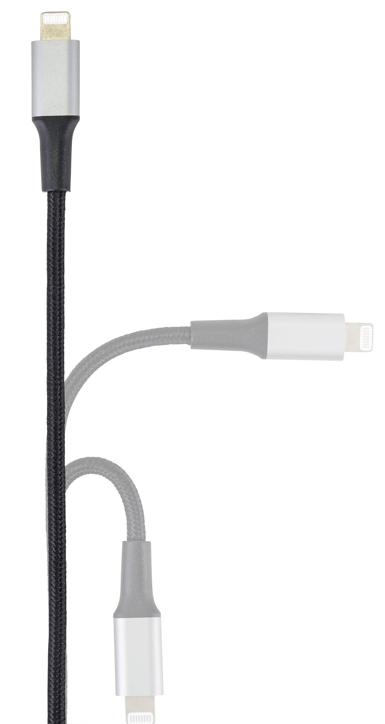 Trois câbles de charge avec différents connecteurs, chacun doté d'un design élégant et de textures variées, émergent d'un même point.