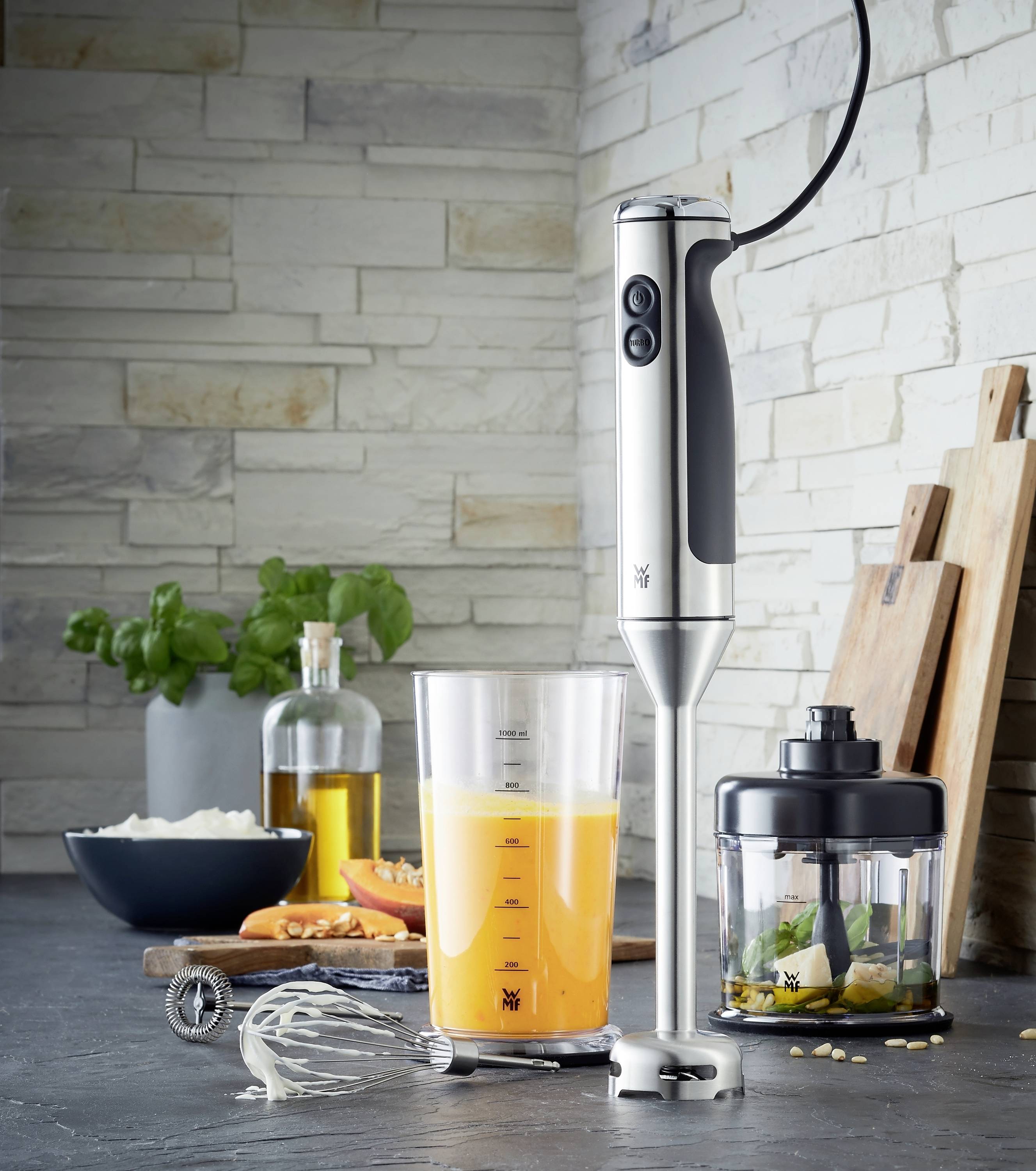 WMF Lineo Mixeur plongeant 700 W fonction turbo, avec pied, avec blender acier inoxydable, noir