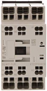 Contacteur pour la commande de charges électriques dans des applications industrielles. Boîtier beige avec plusieurs bornes de connexion et logo de marque.