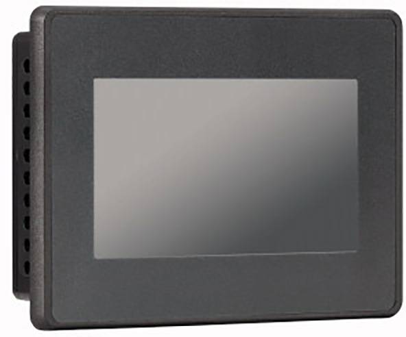 Un petit appareil électronique noir avec un écran rectangulaire au centre.