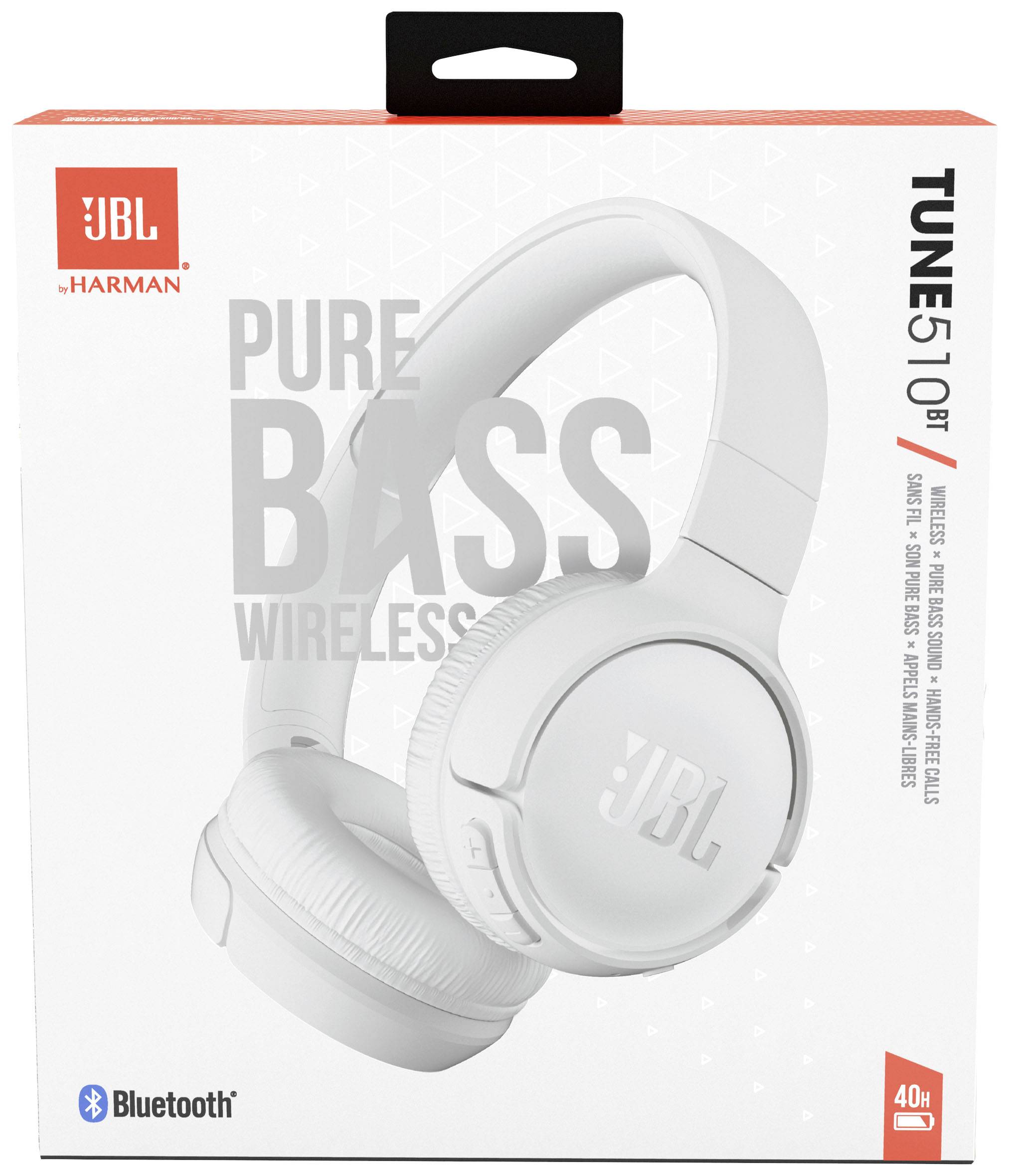 JBL Tune 510BT Casque supra-auriculaire Bluetooth blanc micro-casque, pliable, affichage de la charge de la batterie, mise en