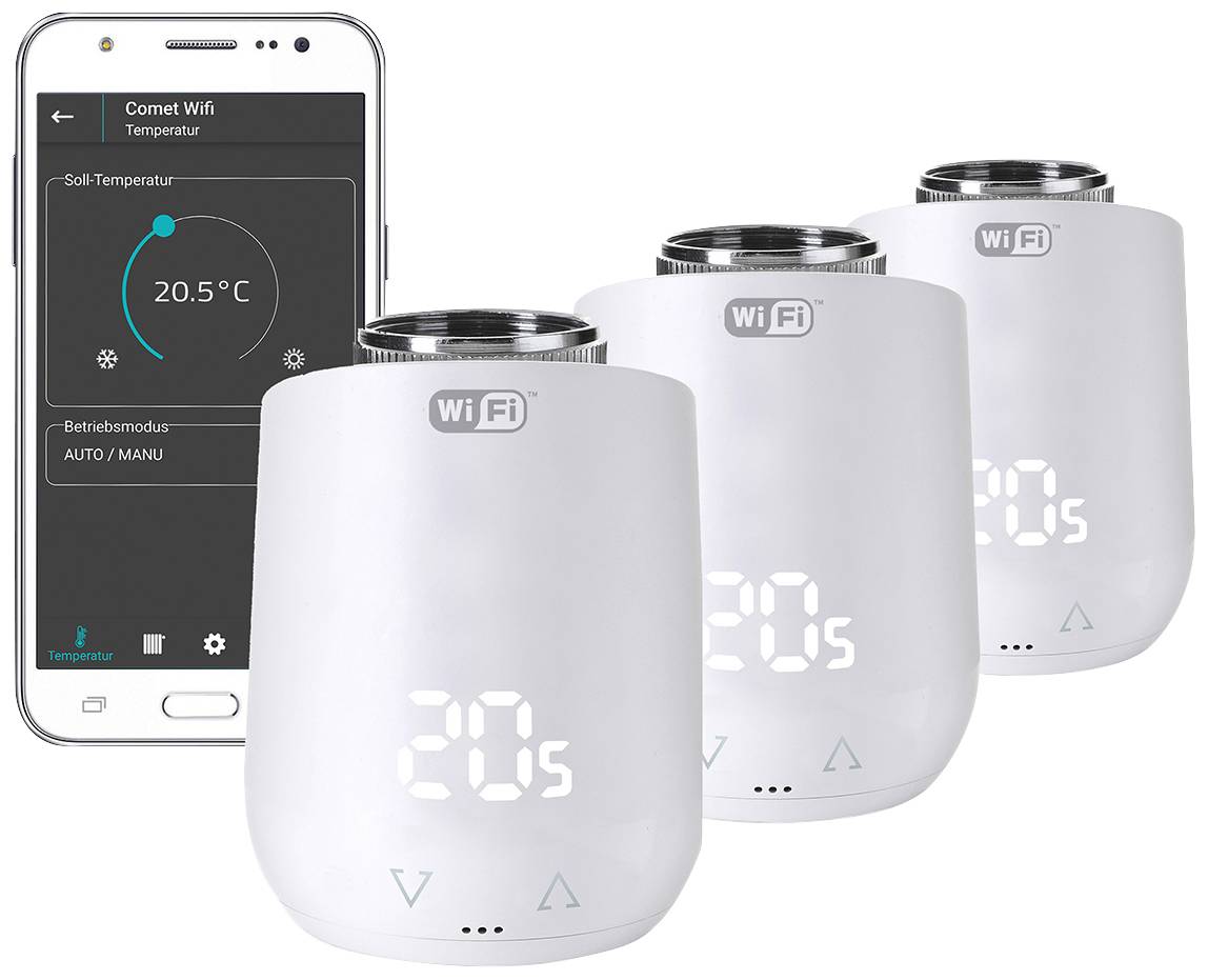 Set tête thermostatique sans fil Eurotronic Comet WiFi 700224 électronique jeu de 3