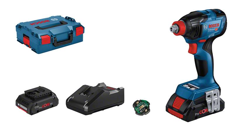 Un ensemble de visseuse sans fil comprenant une visseuse, un chargeur, une batterie et un coffret d'outils. Logo de marque clairement visible sur les appareils.