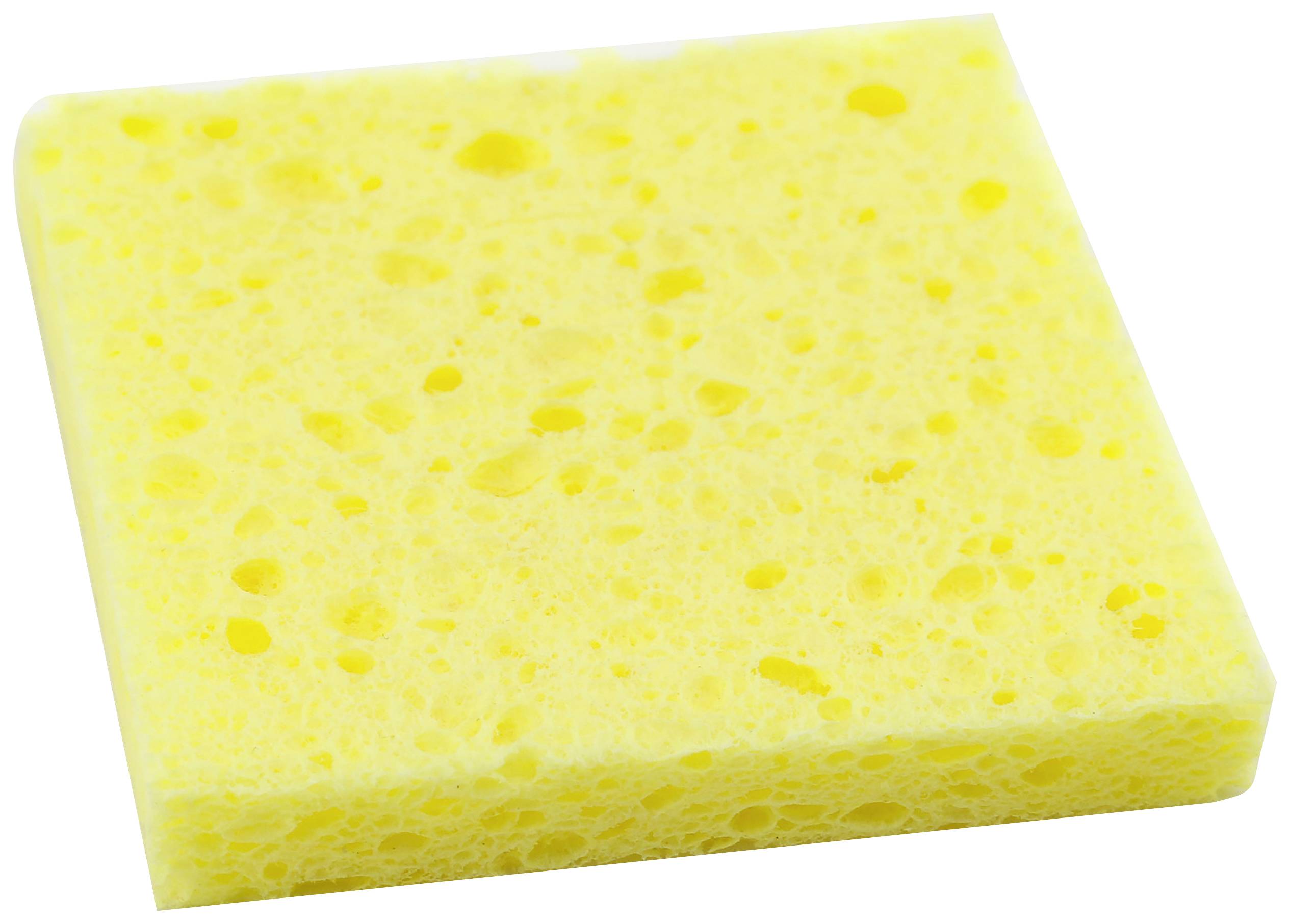 Une éponge de nettoyage jaune à surface poreuse, idéale pour absorber les liquides lors du nettoyage.