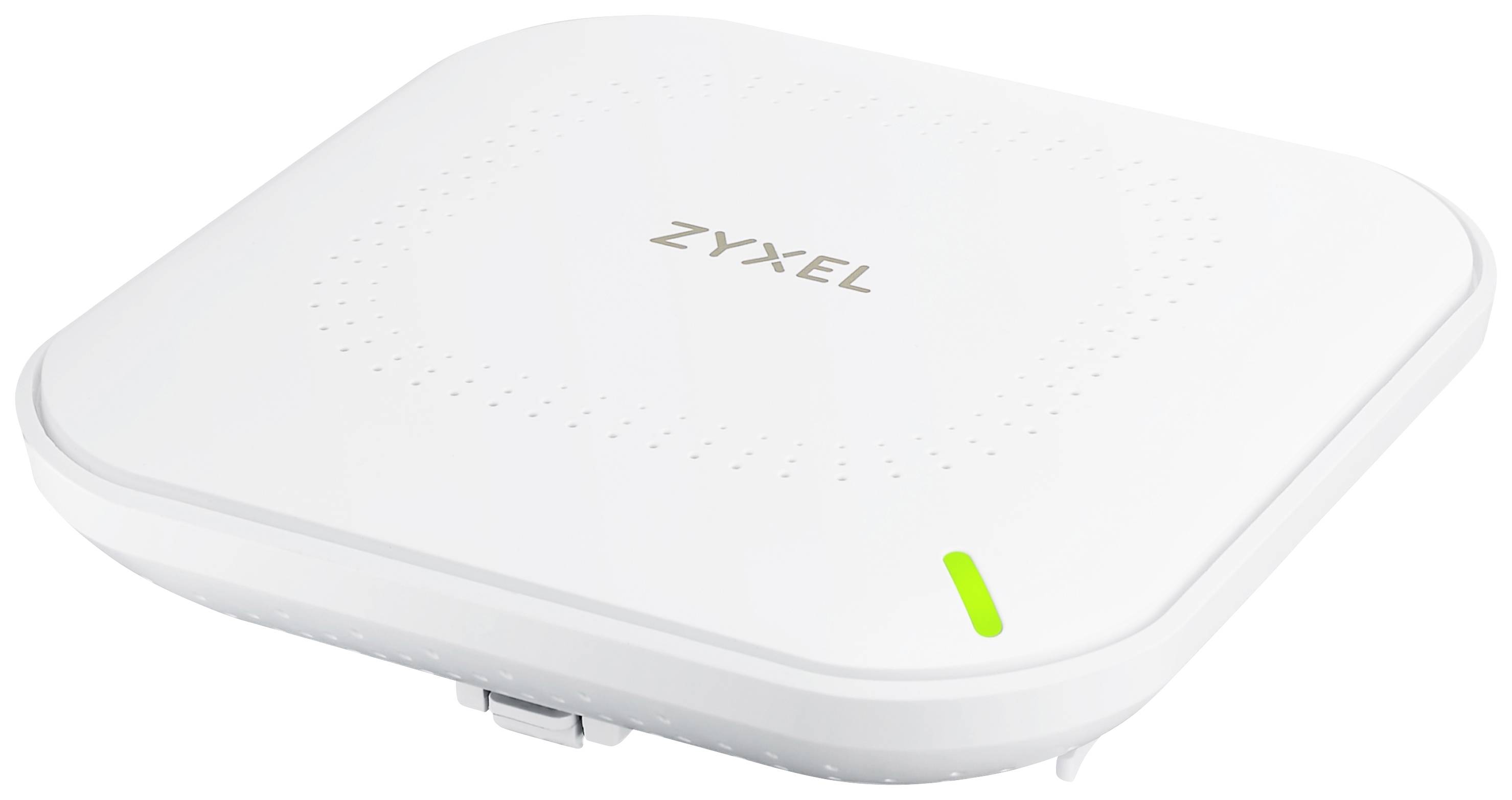 Un routeur Wi-Fi blanc de Zyxel avec un voyant LED vert sur sa surface.