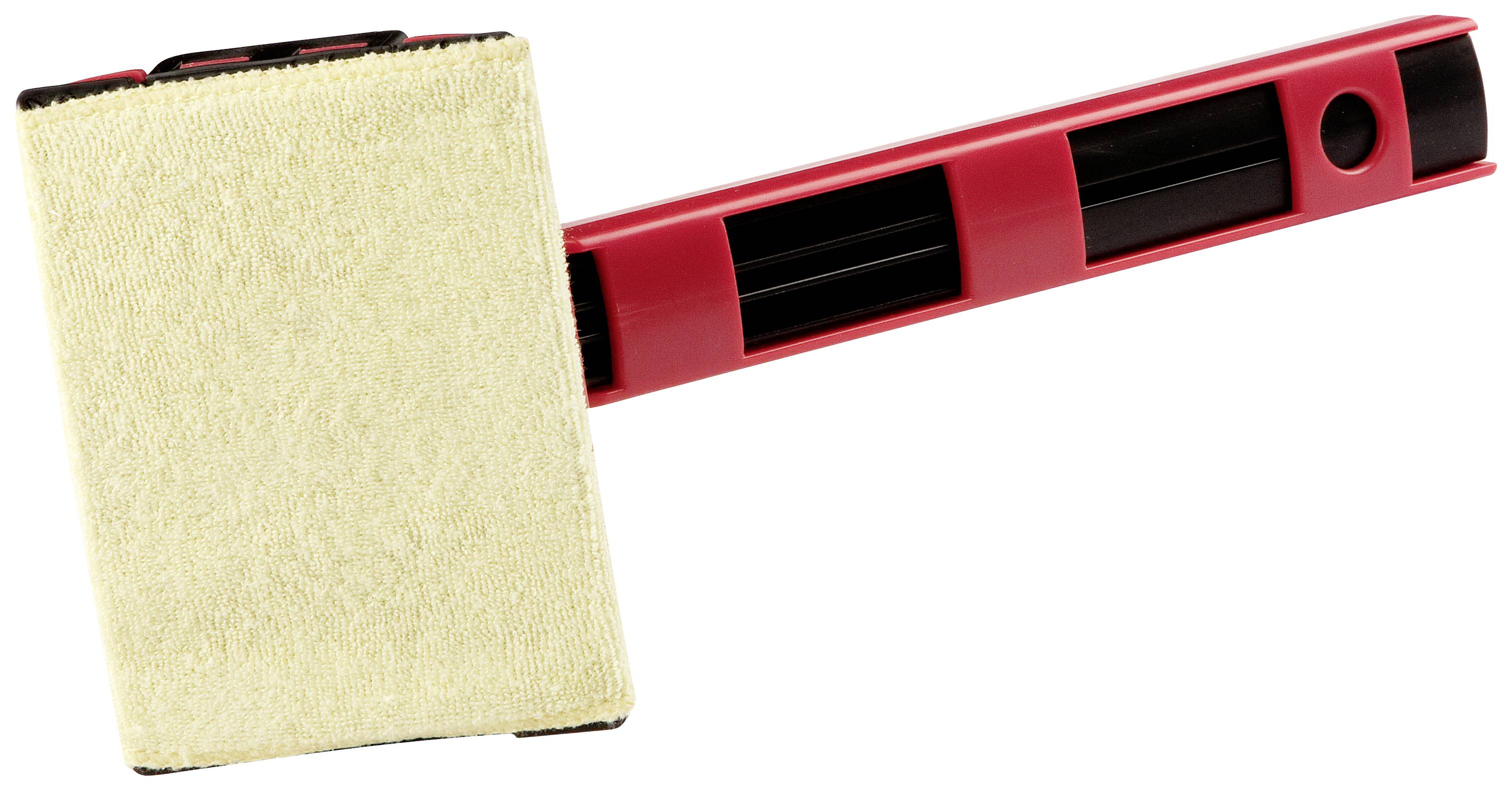 Un pinceau de peintre rouge avec une brosse rectangulaire, adapté pour des applications de peinture uniformes sur de grandes surfaces.