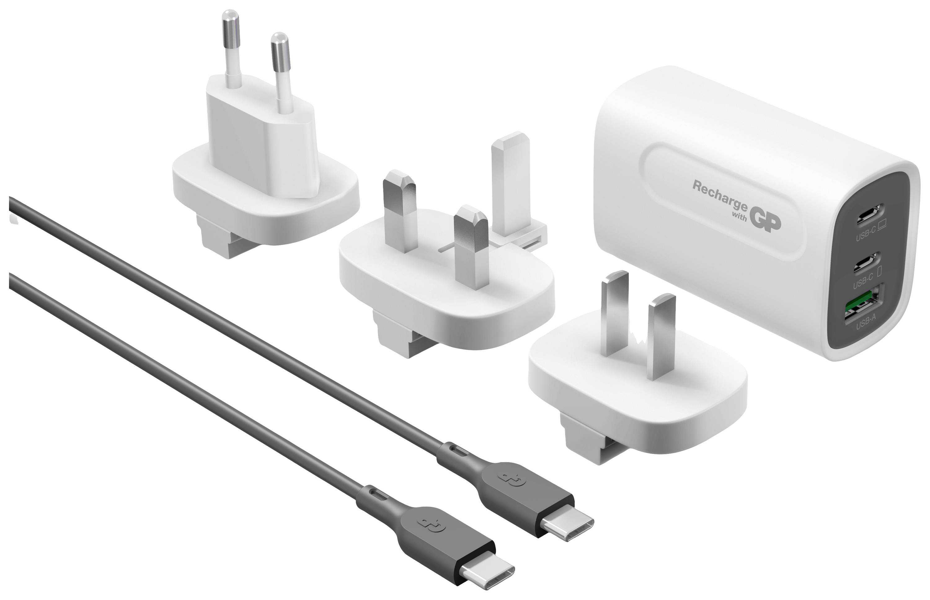 Chargeur USB GP GPWCGM3AWHUSB254 3 x 1x USB-A, 2x USB-C®