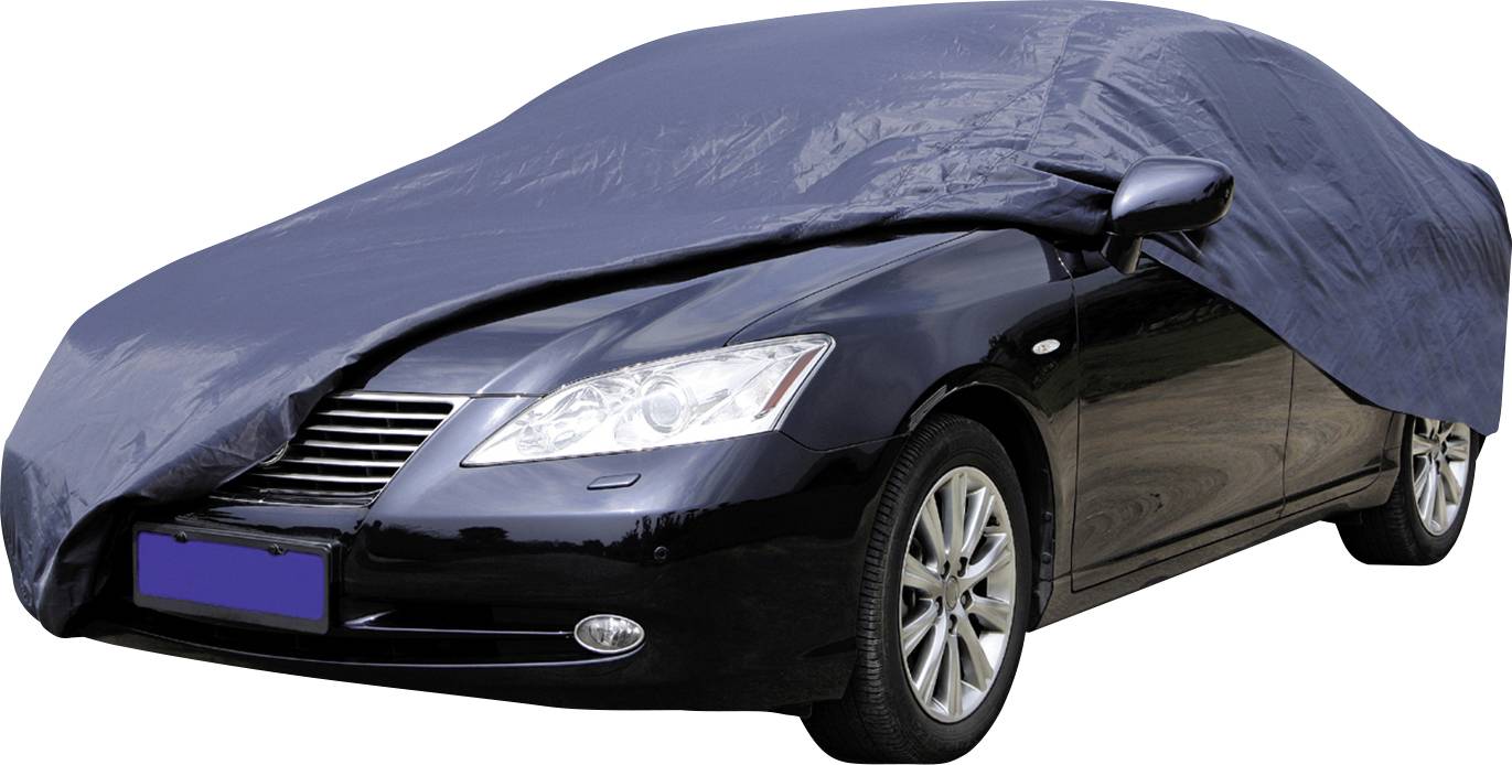 Une voiture noire est partiellement recouverte d'une housse de protection sombre, mettant en valeur la vue avant et latérale. La housse protège la voiture des éléments météorologiques.