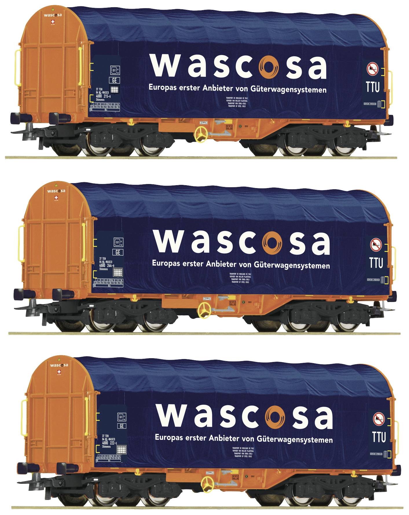 Roco 76009 SET de 3 wagons à bâche coulissante Wascosa H0