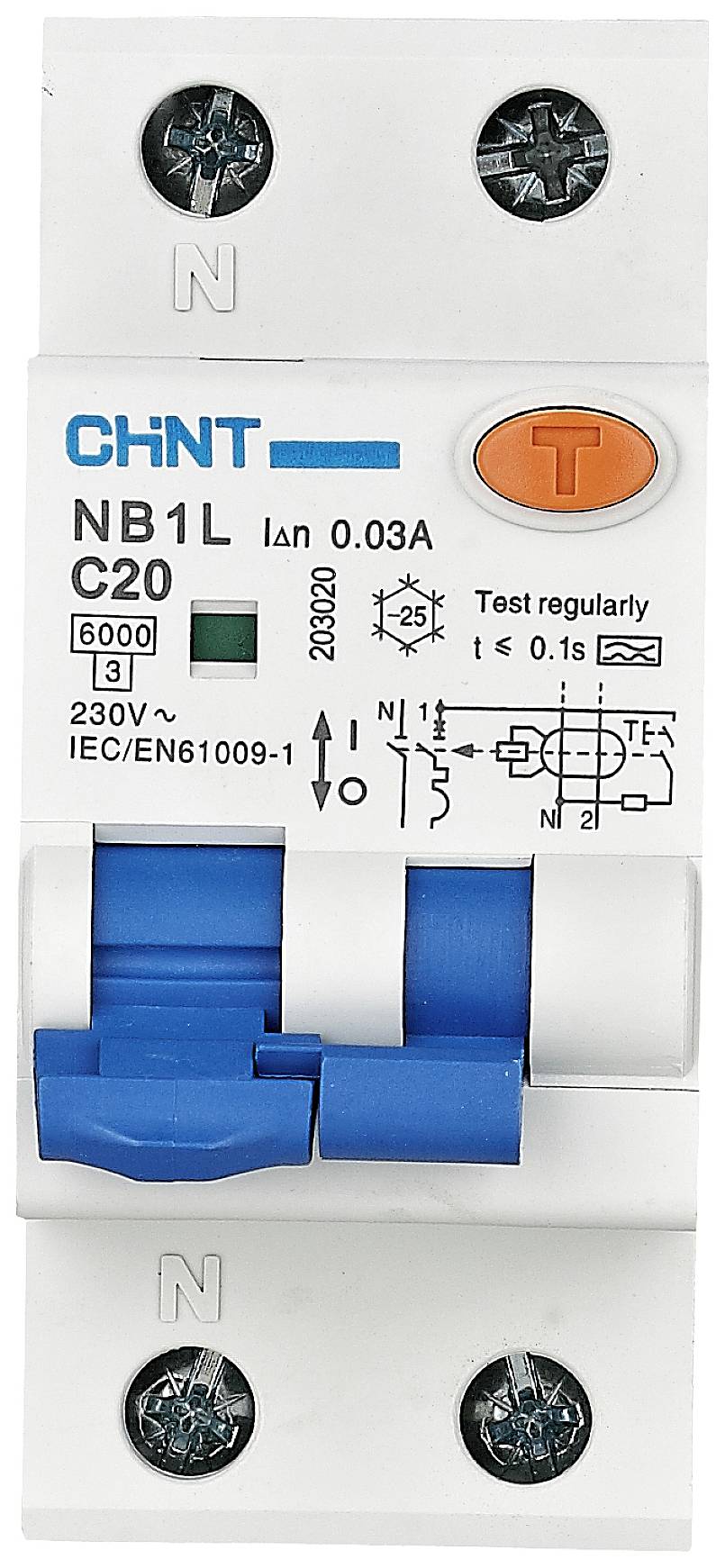 Chint 203020 Interrupteur différentiel/Disjoncteur de protection 1 pôle 20 A 0.03 A 240 V, 415 V