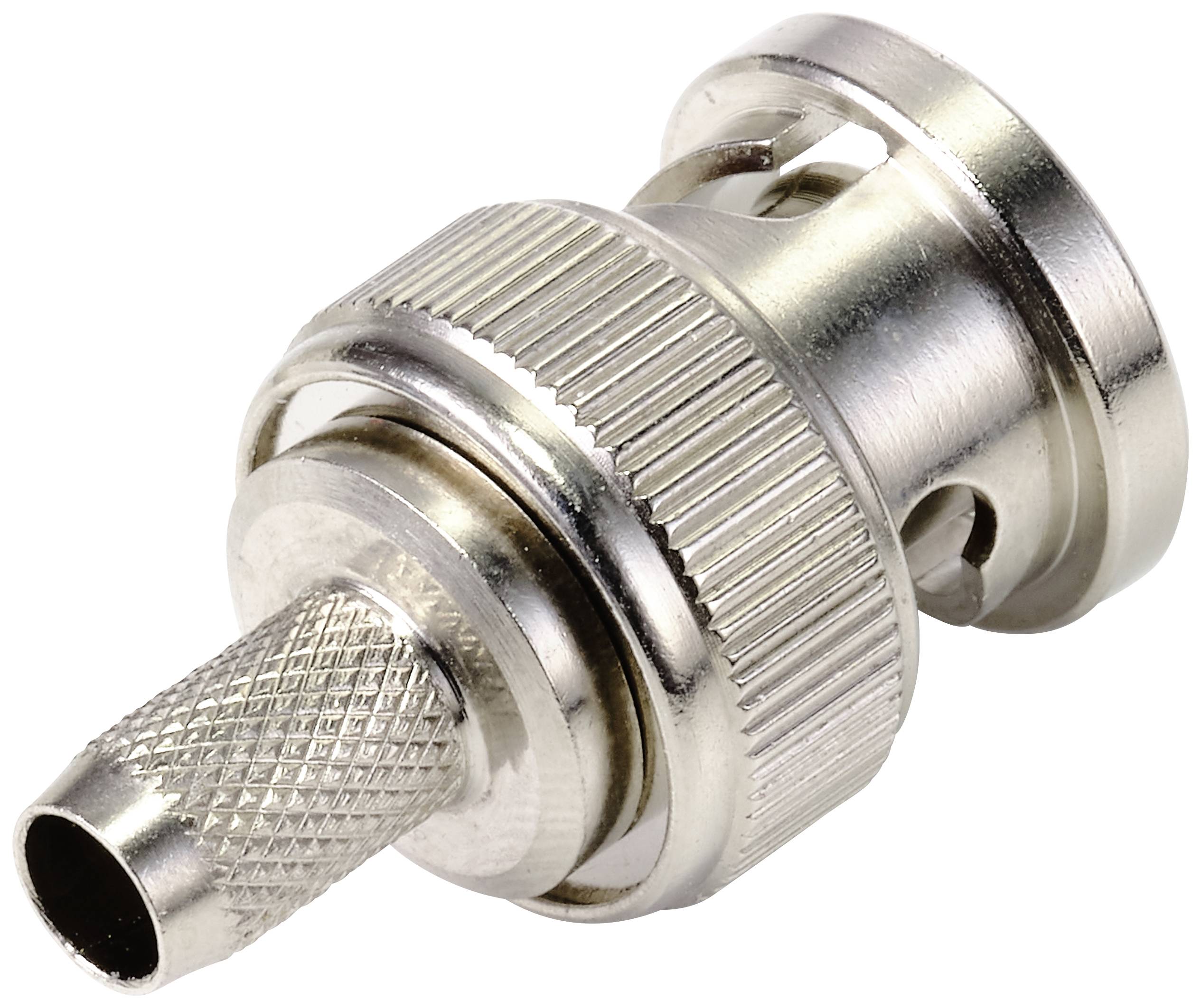 Adaptateur métallique à anneaux rainurés, de forme cylindrique, avec une extrémité étroite perforée. Adapté pour les connexions de câbles.