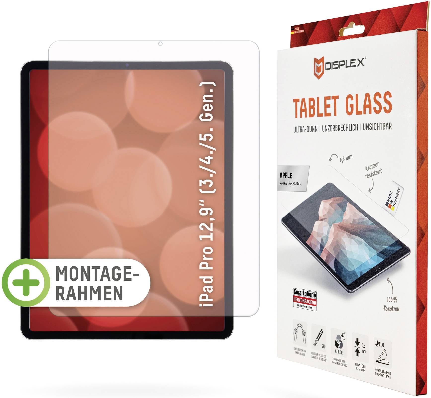 DISPLEX Tablet Glass Verre de protection d'écran Apple iPad Pro 12.9" (3.Gen, 2018), iPad Pro 12.9" (4.Gen, 2020), iPad Pro 12.9"