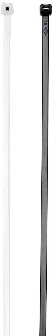 Deux serre-câbles, l'un blanc et l'autre noir, sont disposés parallèlement l'un à l'autre.
