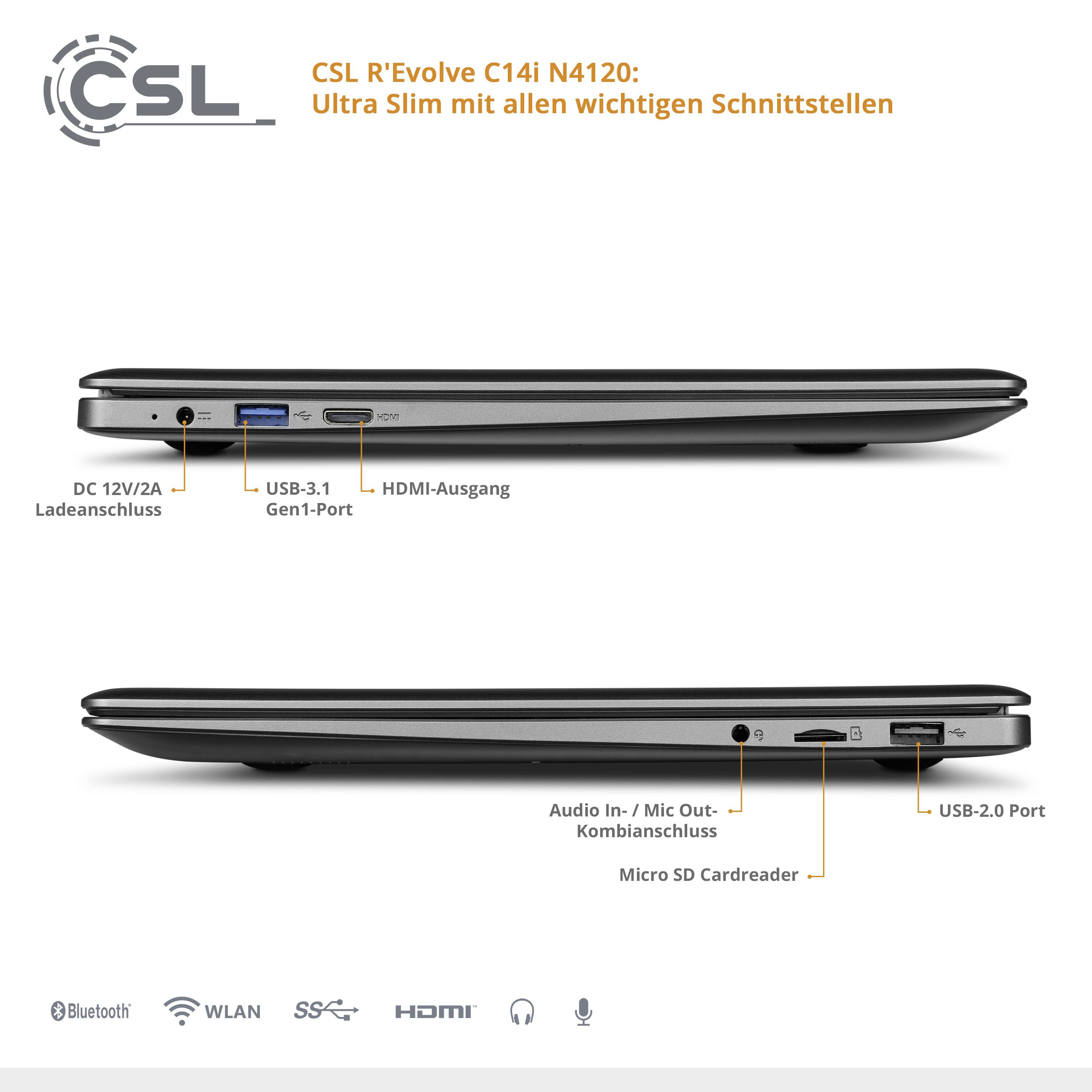 CSL Computer Notebook R' Evolve C14i V2 35.8 cm (14.1 pouces) Full HDIntel® Celeron®N41204 GB RAM64 GB eMMC;Intel UHD