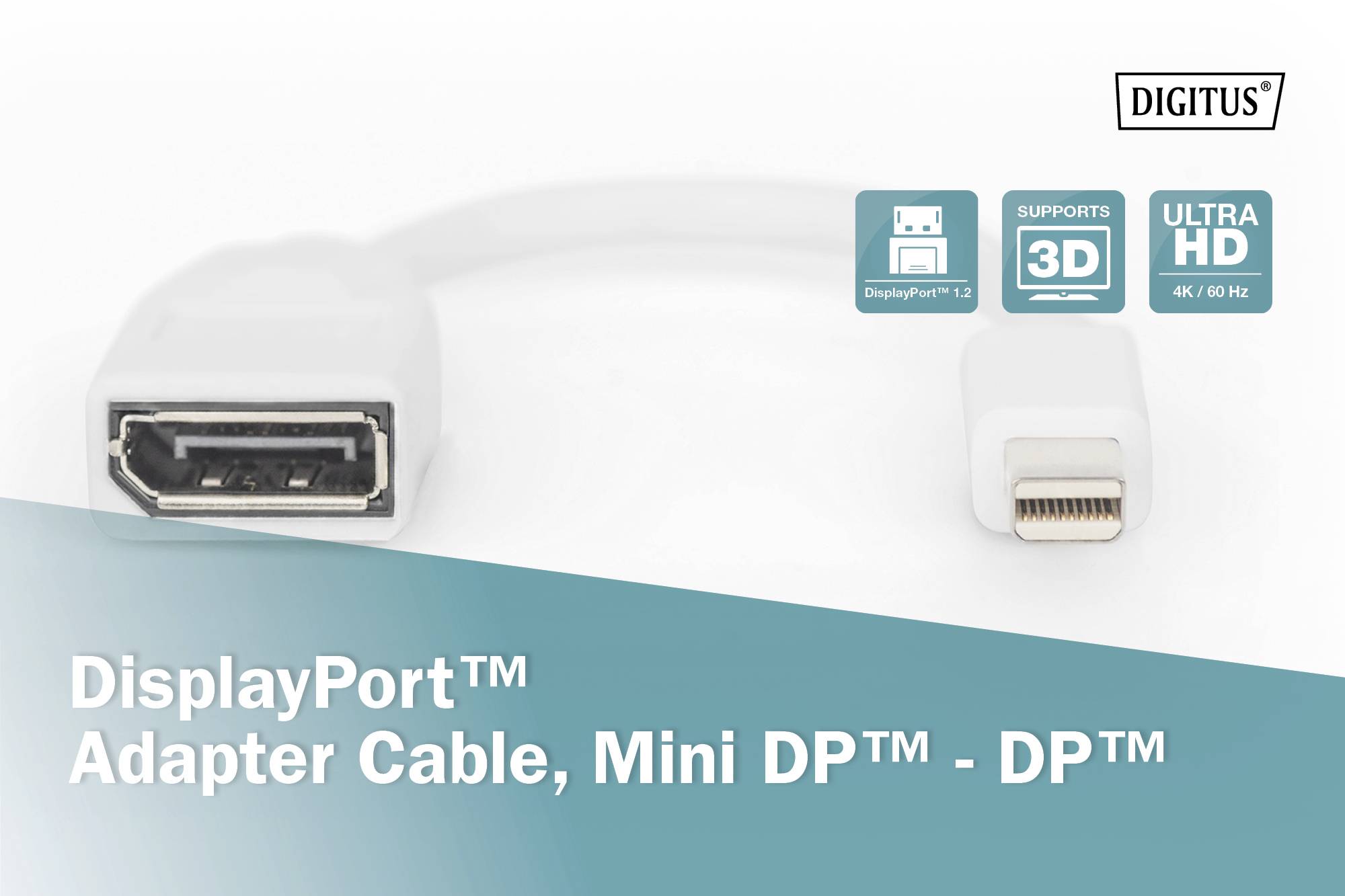 Adaptateur Digitus Fiche mâle DisplayPort, Fiche mâle Mini DisplayPort 0.15 m blanc DB-340405-001-W Câble DisplayPort