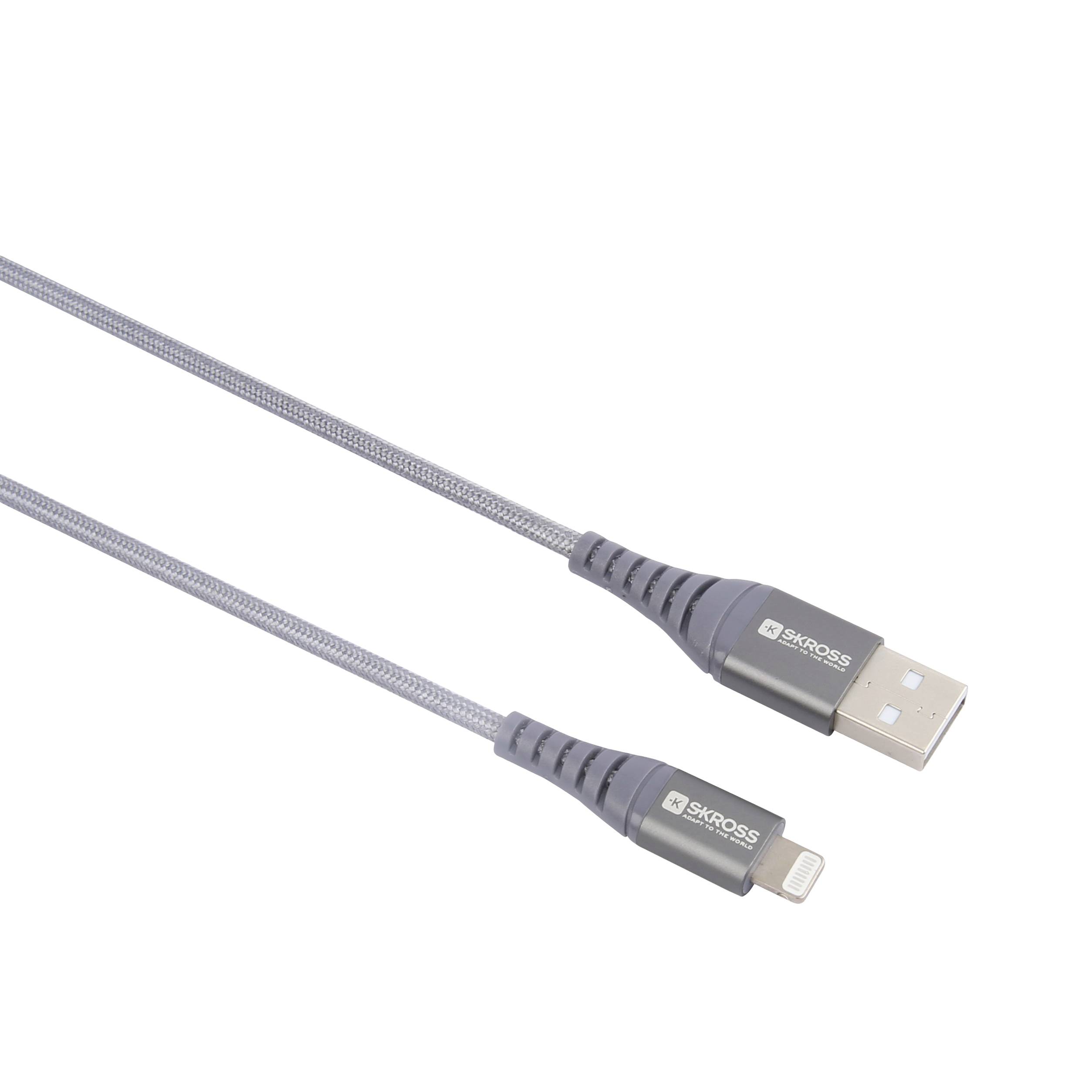 Skross Câble USB USB 2.0 USB-C® mâle, Connecteur Lightning 2.00 m gris sidéral rond, flexible, gaine textile SKCA0016C-MFI200CN