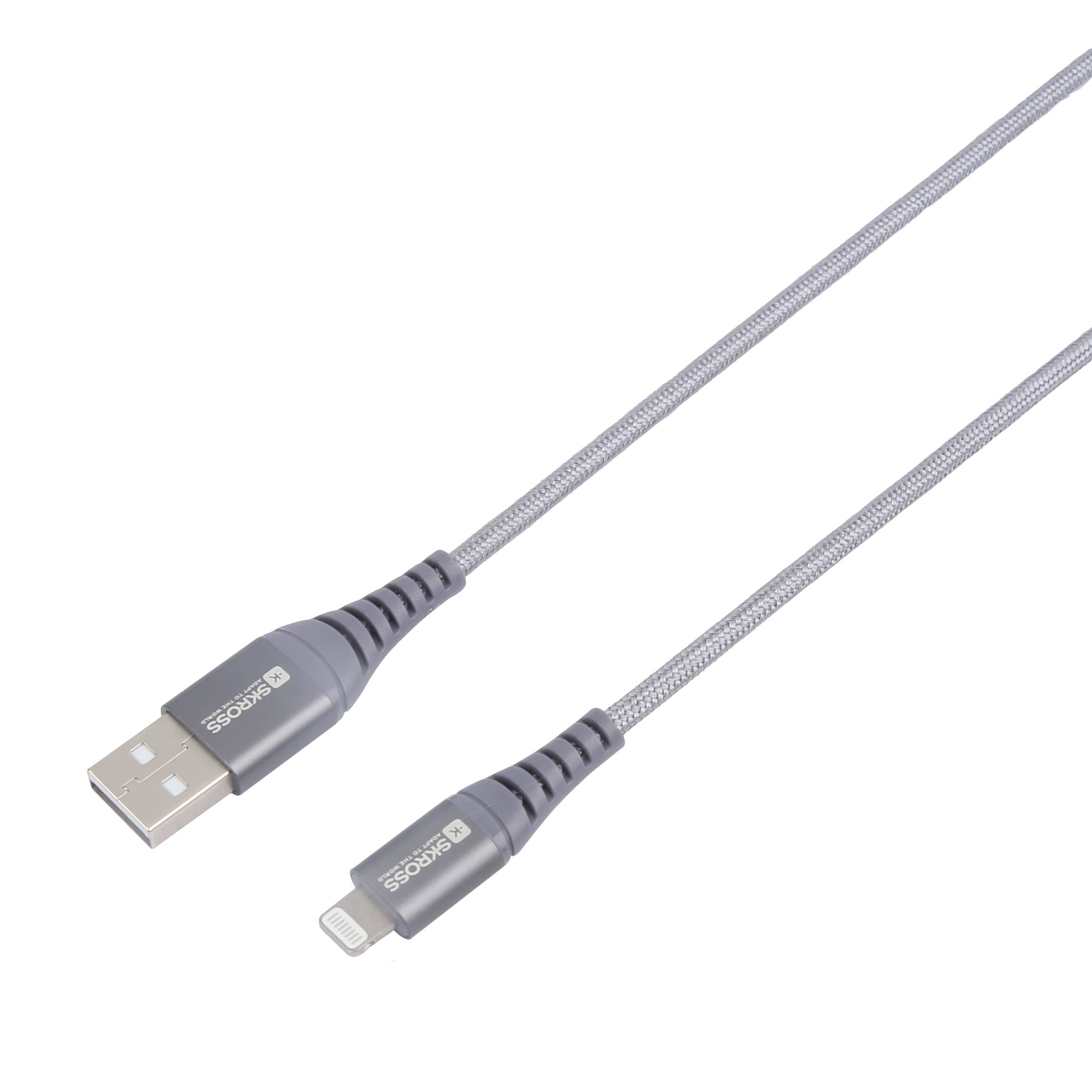 Skross Câble USB USB 2.0 USB-A mâle 1.20 m gris rond, flexible, gaine textile SKCA0011A-MFI120CN