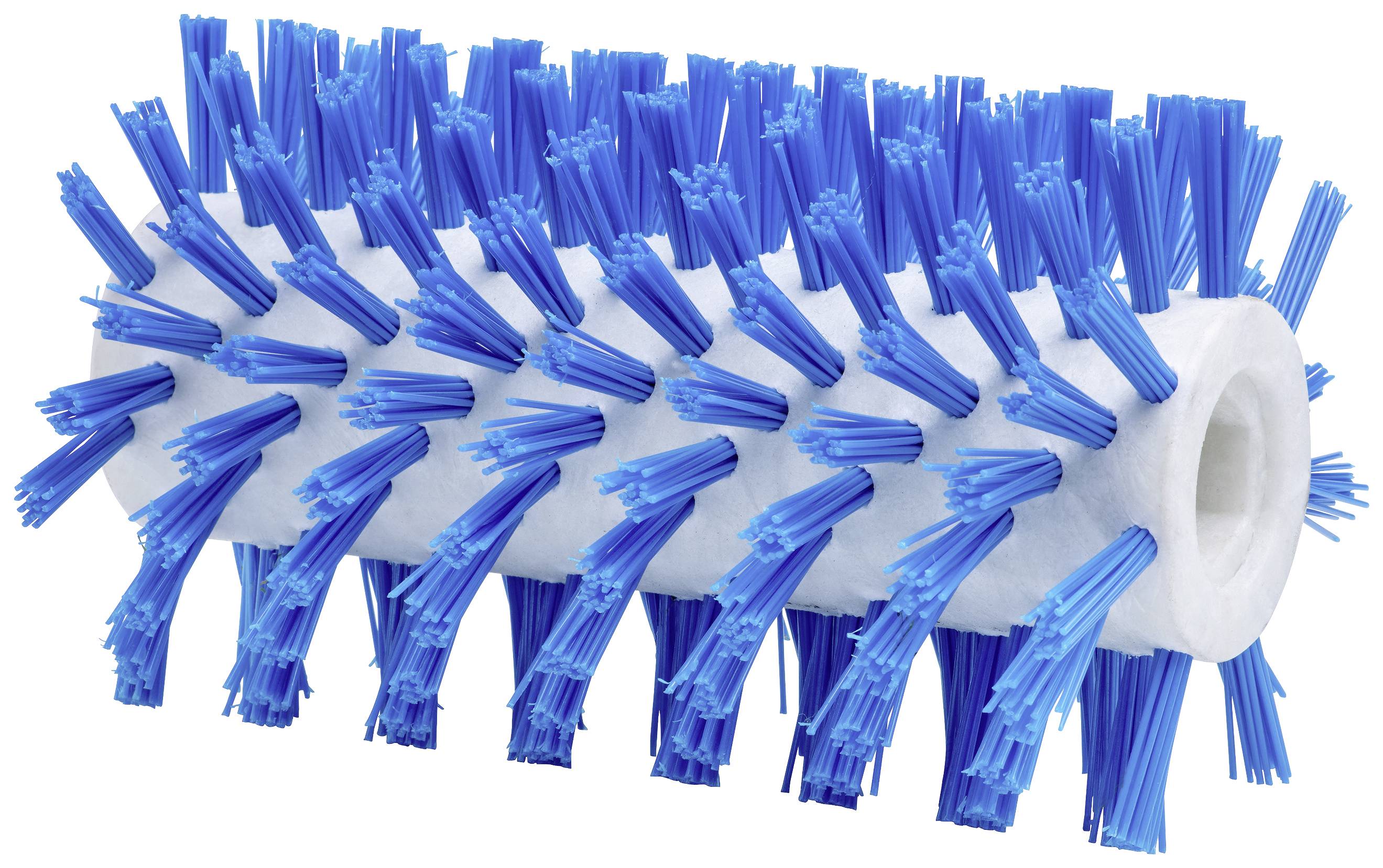 Une brosse ronde avec des poils bleus pour le nettoyage.