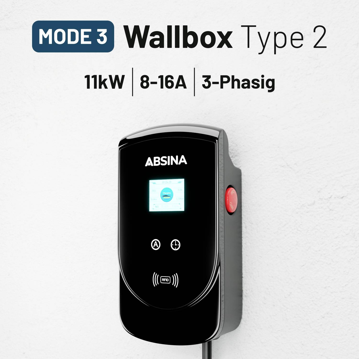 Absina Wallbox type 2 mode 3 16 A 11 kW RFID
